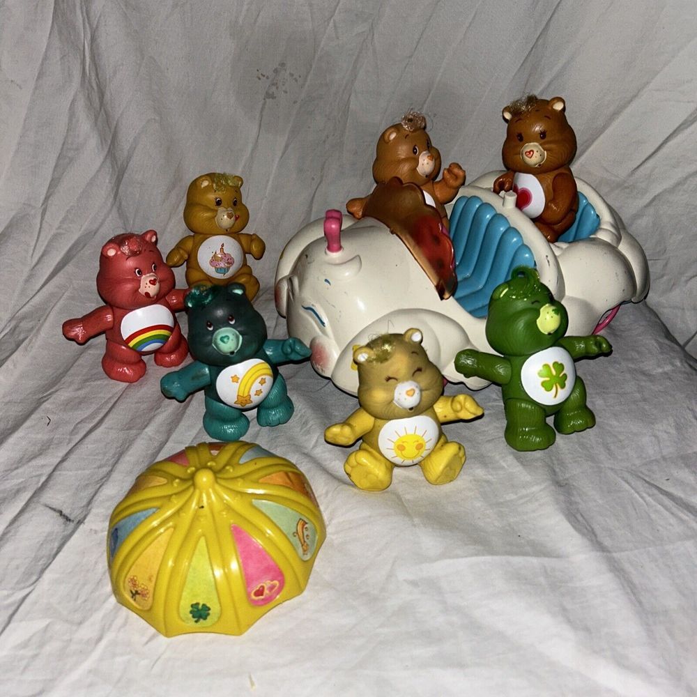 Care Bears Vintage 1983 Kenner Action Figure Toy Lot 7 Bears With Cloud Car B1